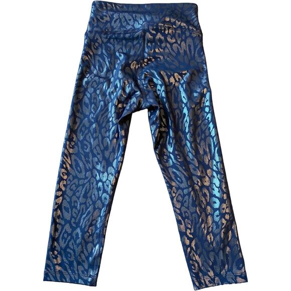 EUC Heroine Sport Cropped Metallic Cheetah Leggings Navy Cheetah Women's Size XS - Picture 2 of 6
